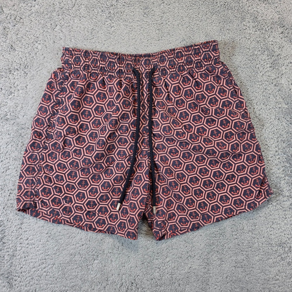 Vilebrequin Swim Trunks Mens S Navy Coral Anchor Geometric Moorea Shorts Unlined